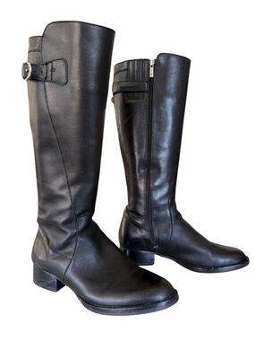 Ariat Tall Black Leather Riding Boots Buckle Calf Inside Zipper Size 7.5